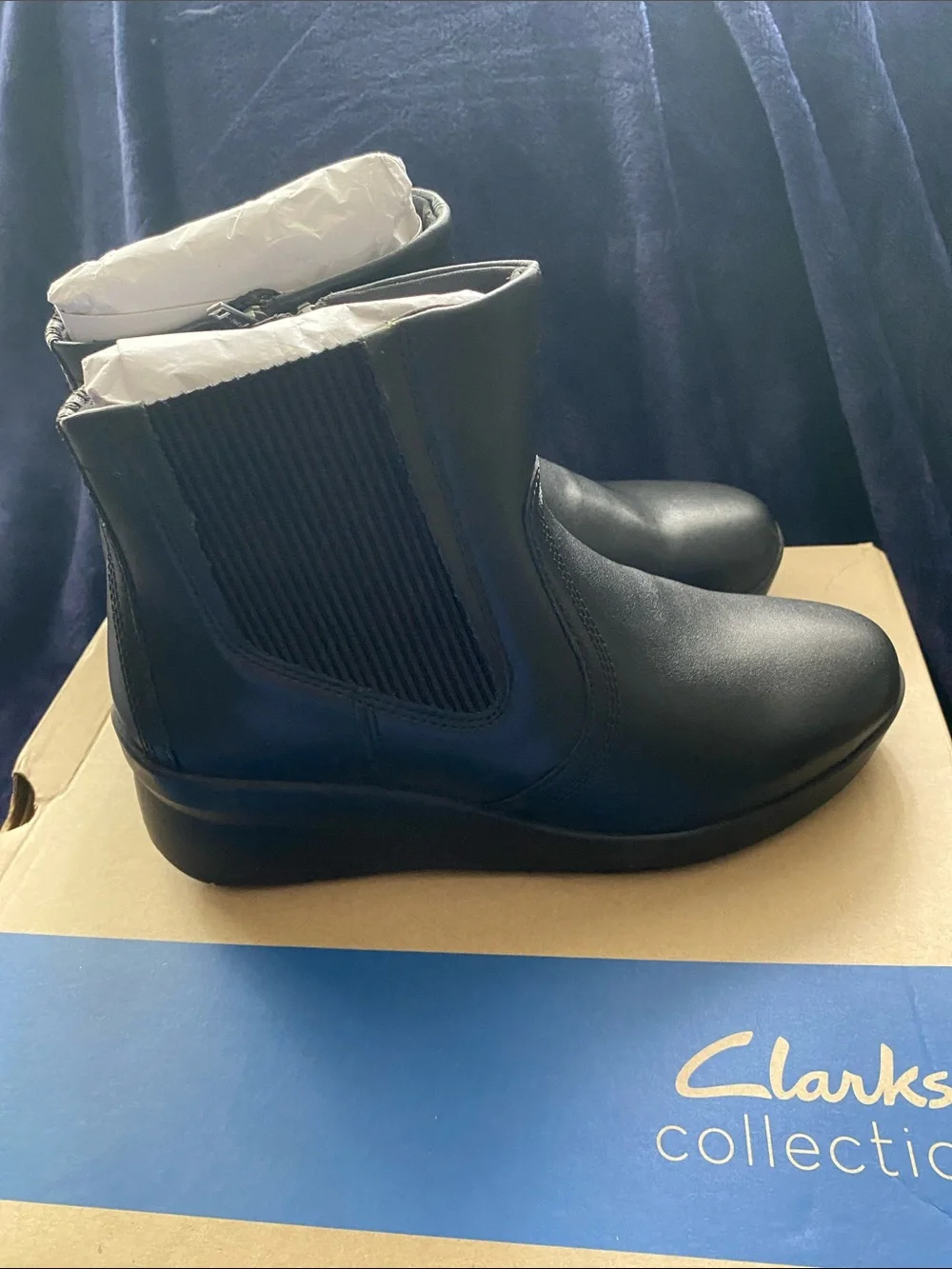 Clarks Black Slip-On Leather Ankle Boots